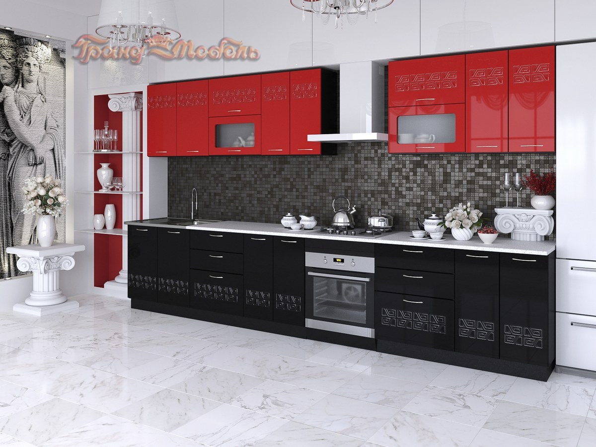 мебель кухня красная с черным