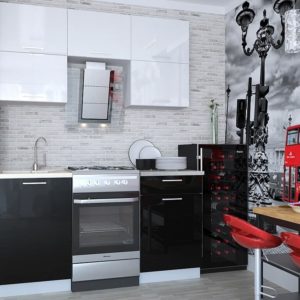 Кухня Мила Глосс МДФ прямая глянцевая 2,2 метра черный белый