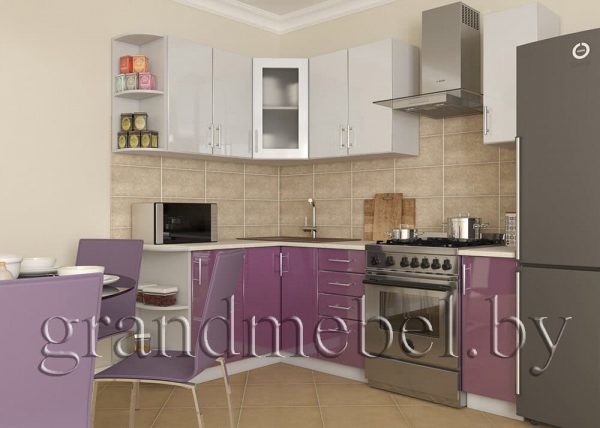 Кухня Твист-2 МДФ глянец угловая 2,2*1,5 метра фиолетовый металик