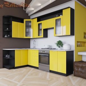 Угловая кухня Виола МДФ 2,6 х 1,5 метра желтый глянец