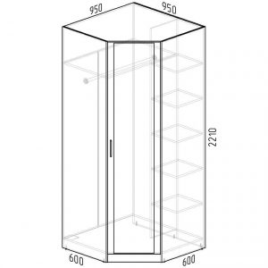 Схема и размеры углового распашного шкафа Марсель