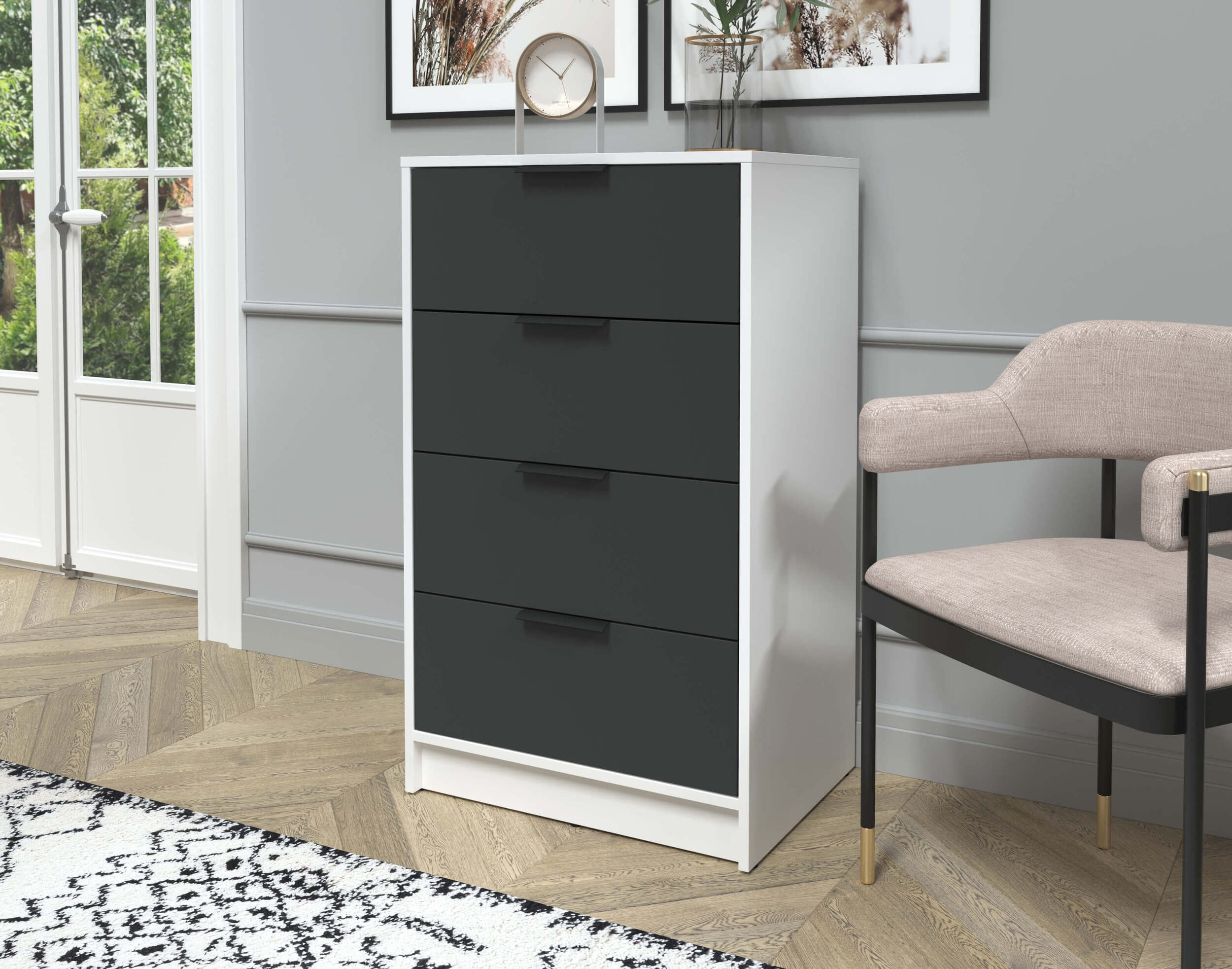 Комод Концепт КТ-К60 белый-антрацит в интерьере