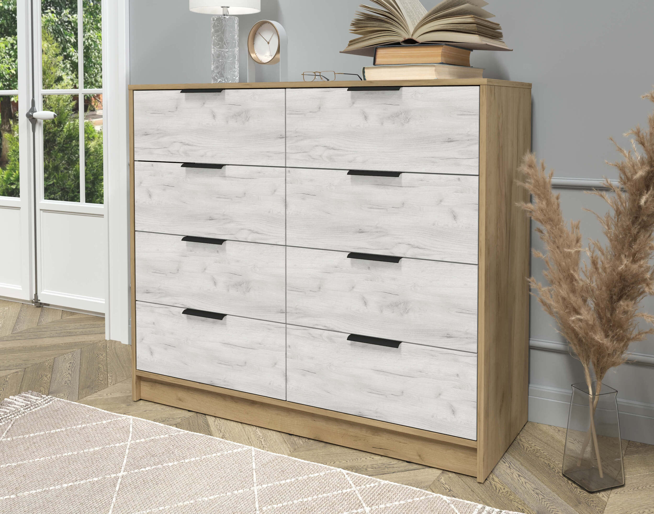 Комод Концепт КТ-К117 дуб золотой-дуб белый в интерьере