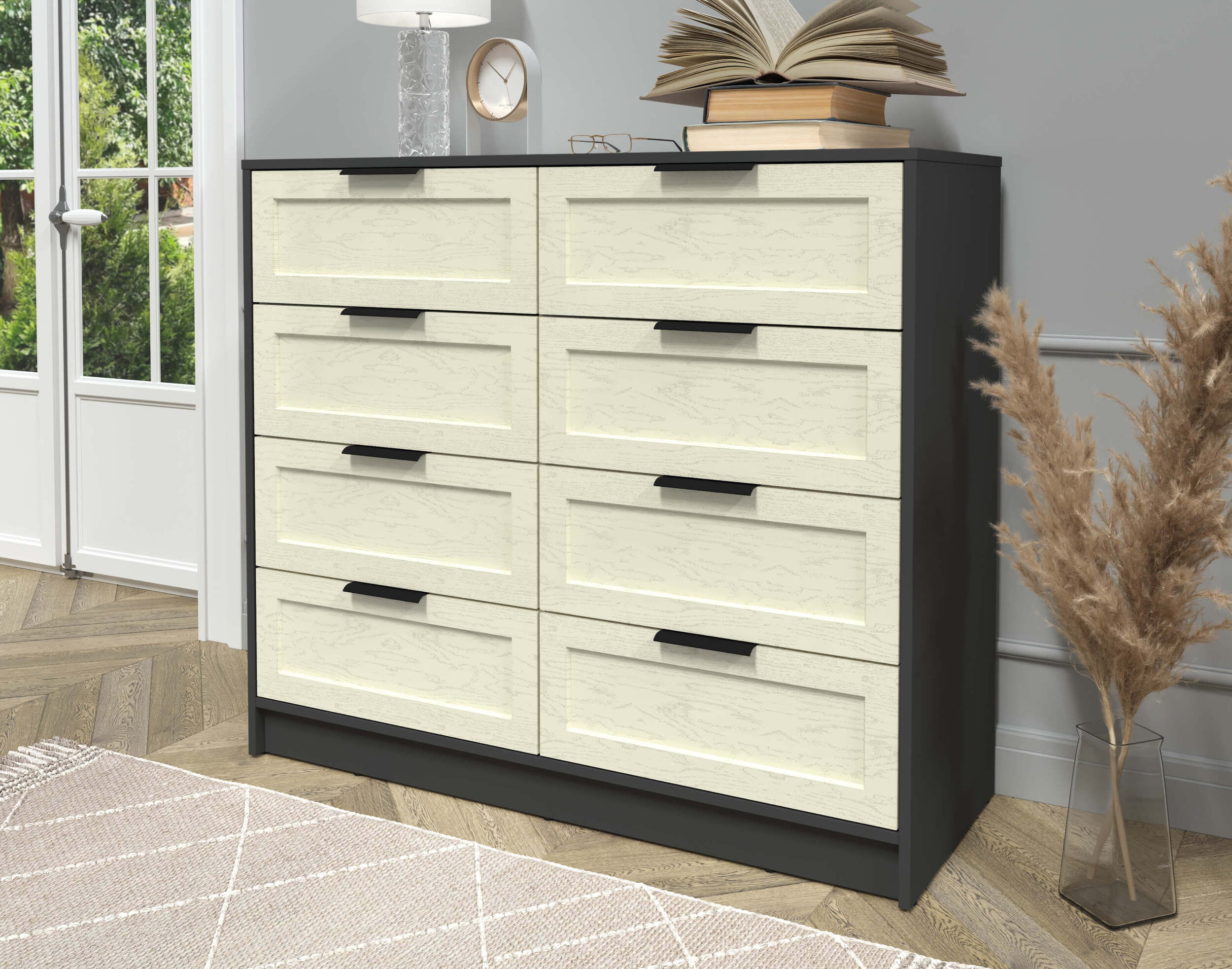 Комод Концепт КТ-К117 Тренд антрацит-дуб снежный в интерьере