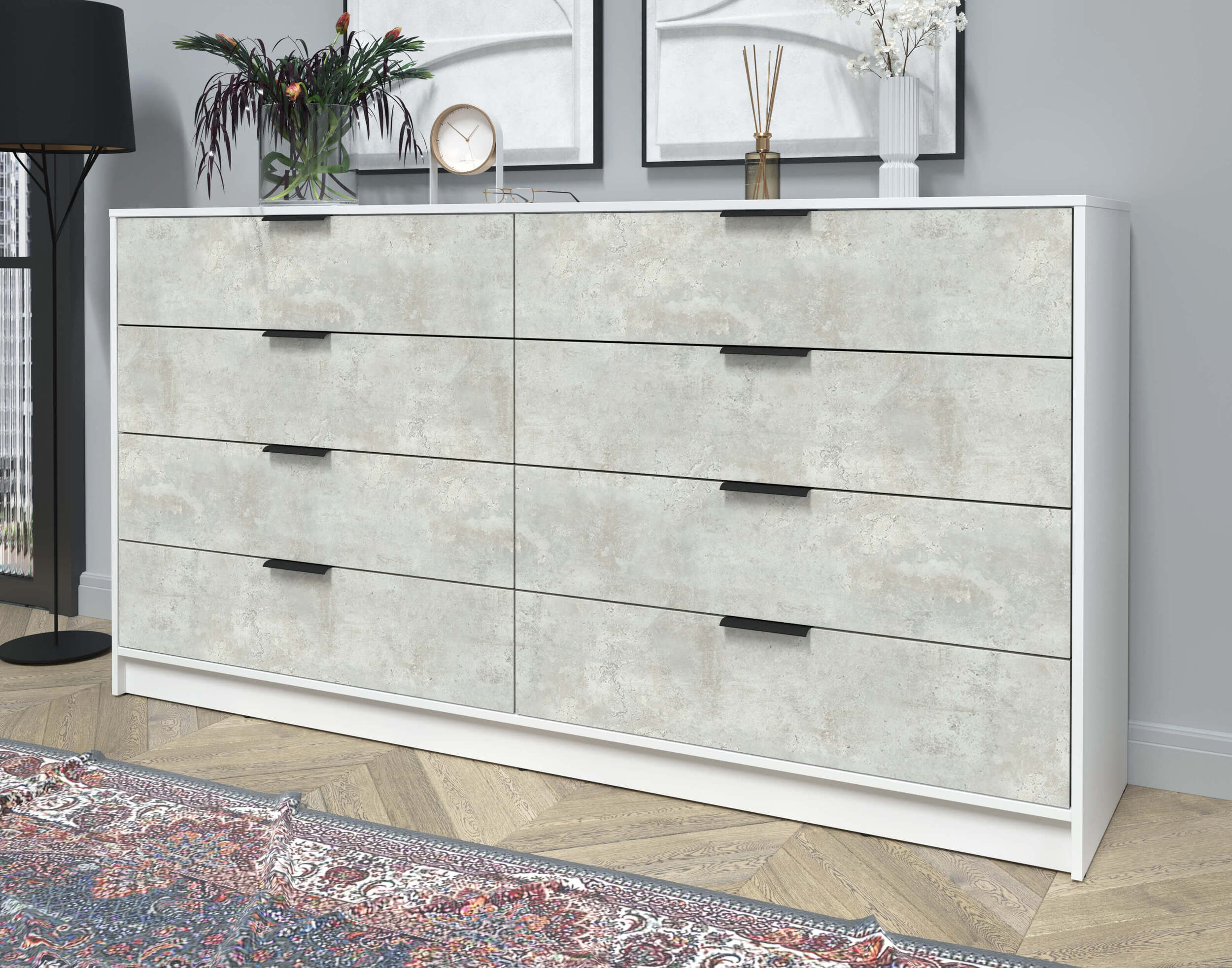 Комод Концепт КТ-К197 белый/бетон лайт в интерьере