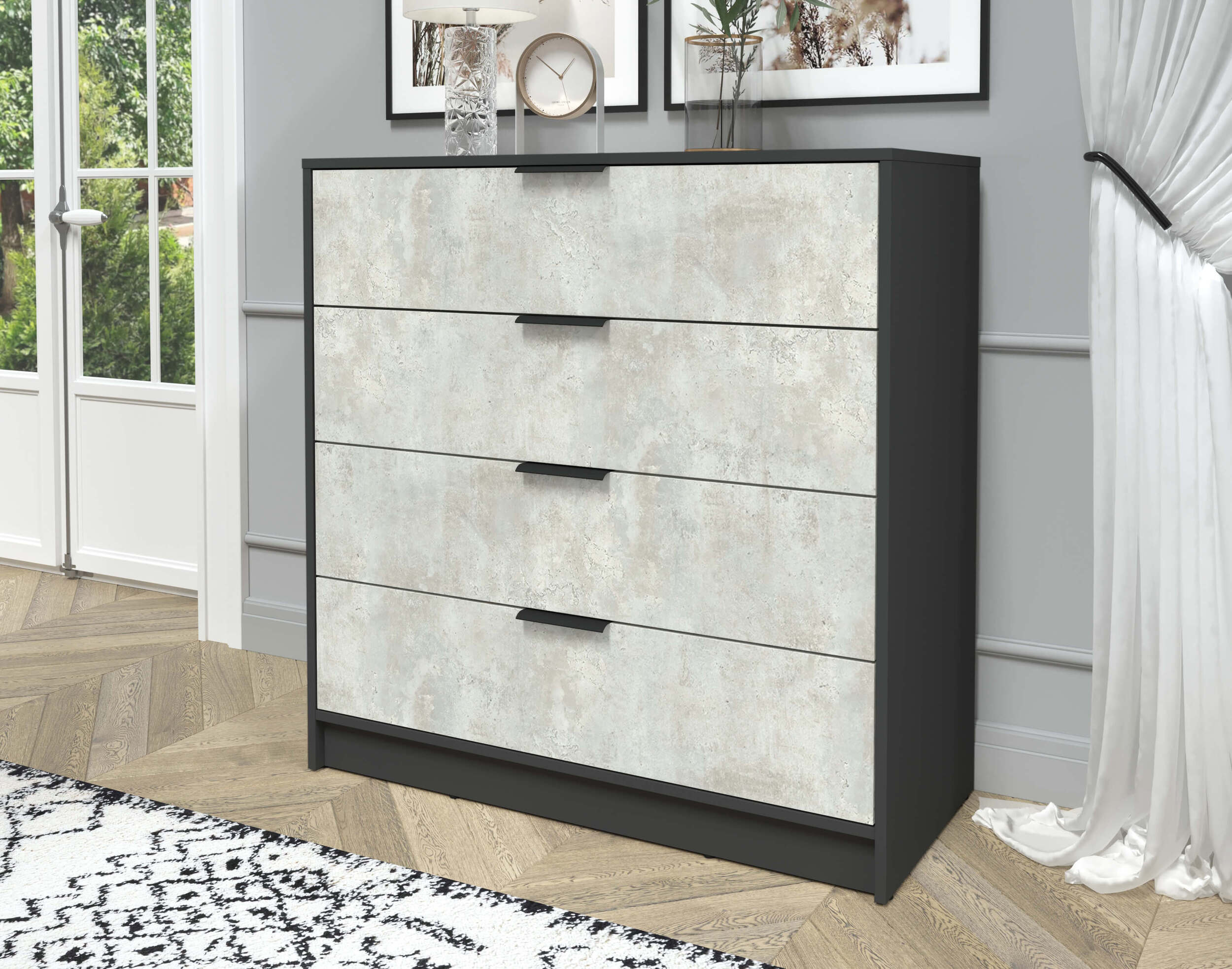 Комод КТ-К100 Концепт антрацит-бетон лайт в интерьере