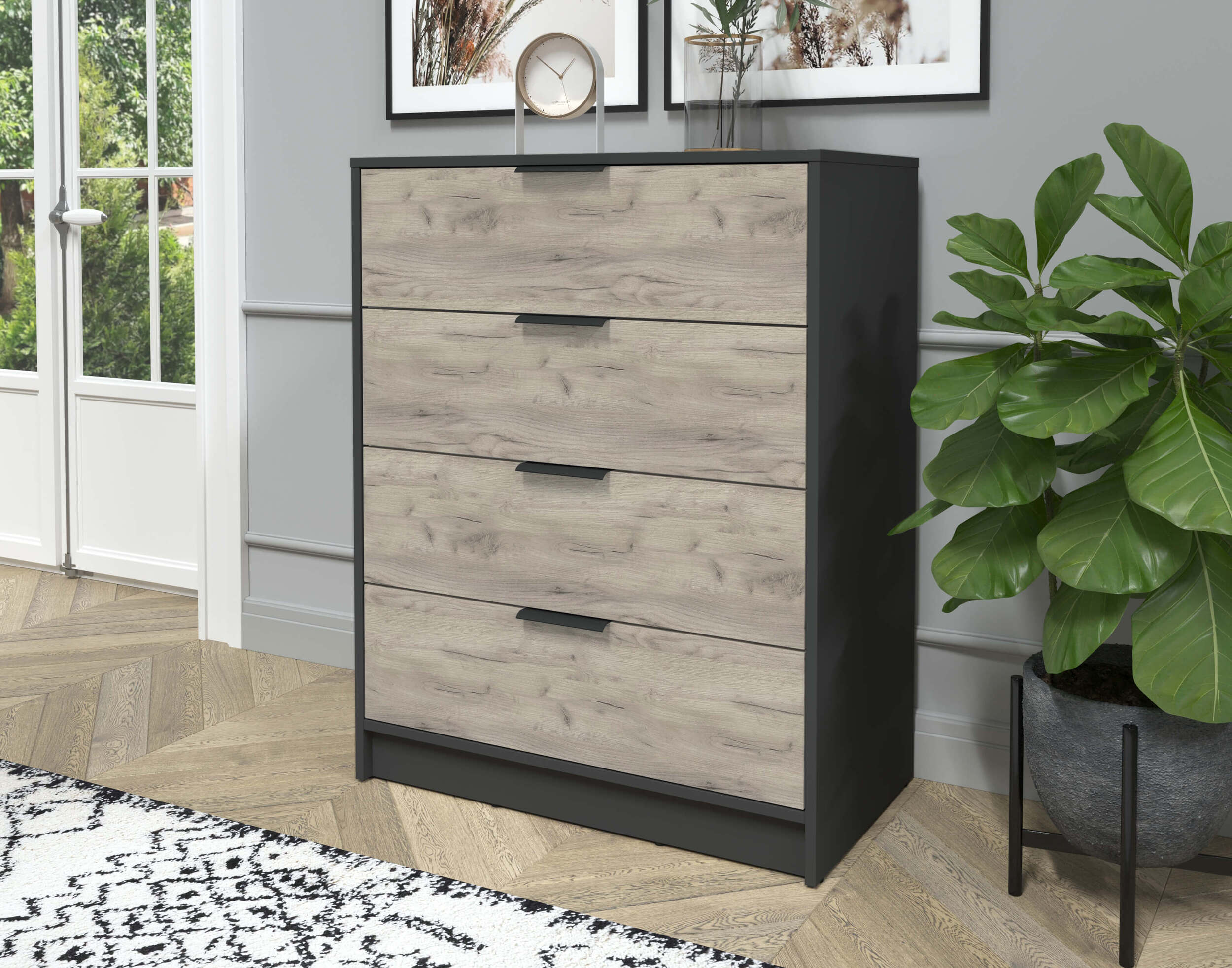 Комод КТ-К80 Концепт антрацит-дуб серый в интерьере