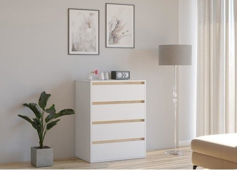 Комод Рио-1 белый премиум-дуб крафт золотой в интерьере