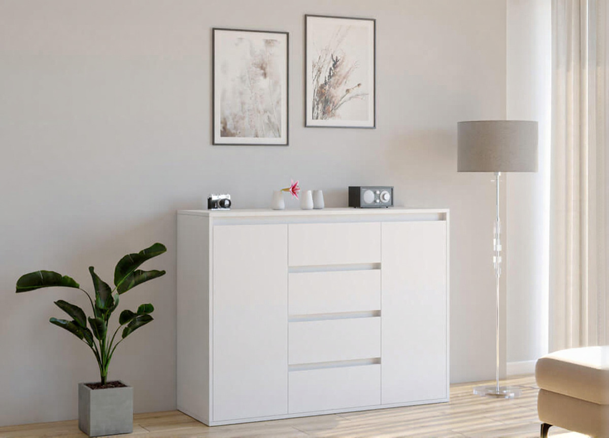 Комод Рио-5 белый премиум в интерьере