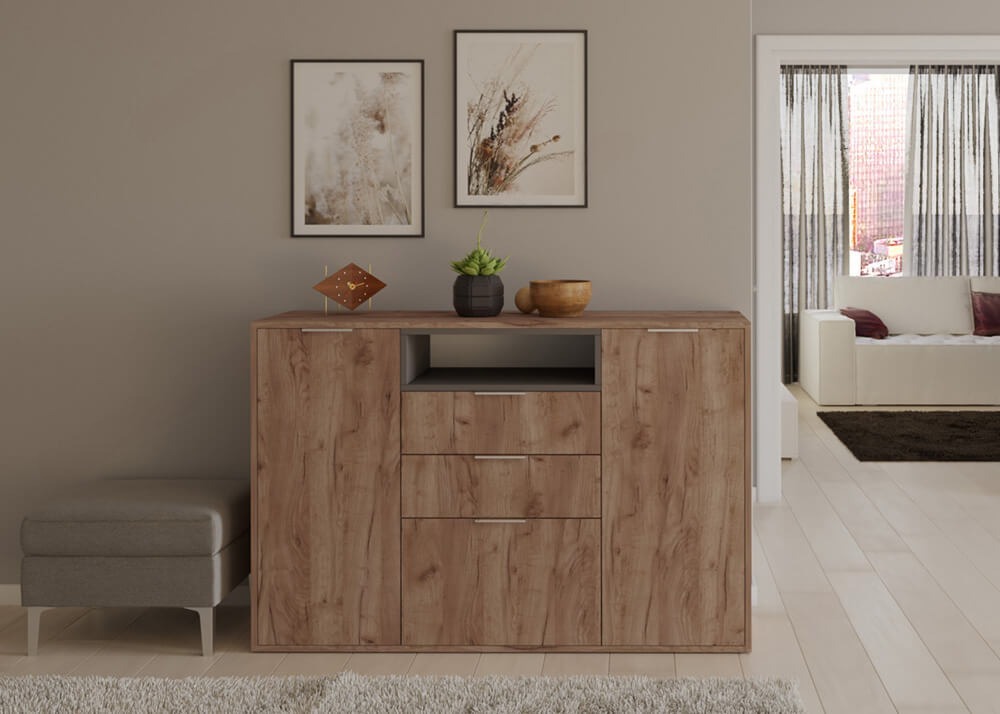 Комод Рио-6 дуб крафт табачный-графит серый