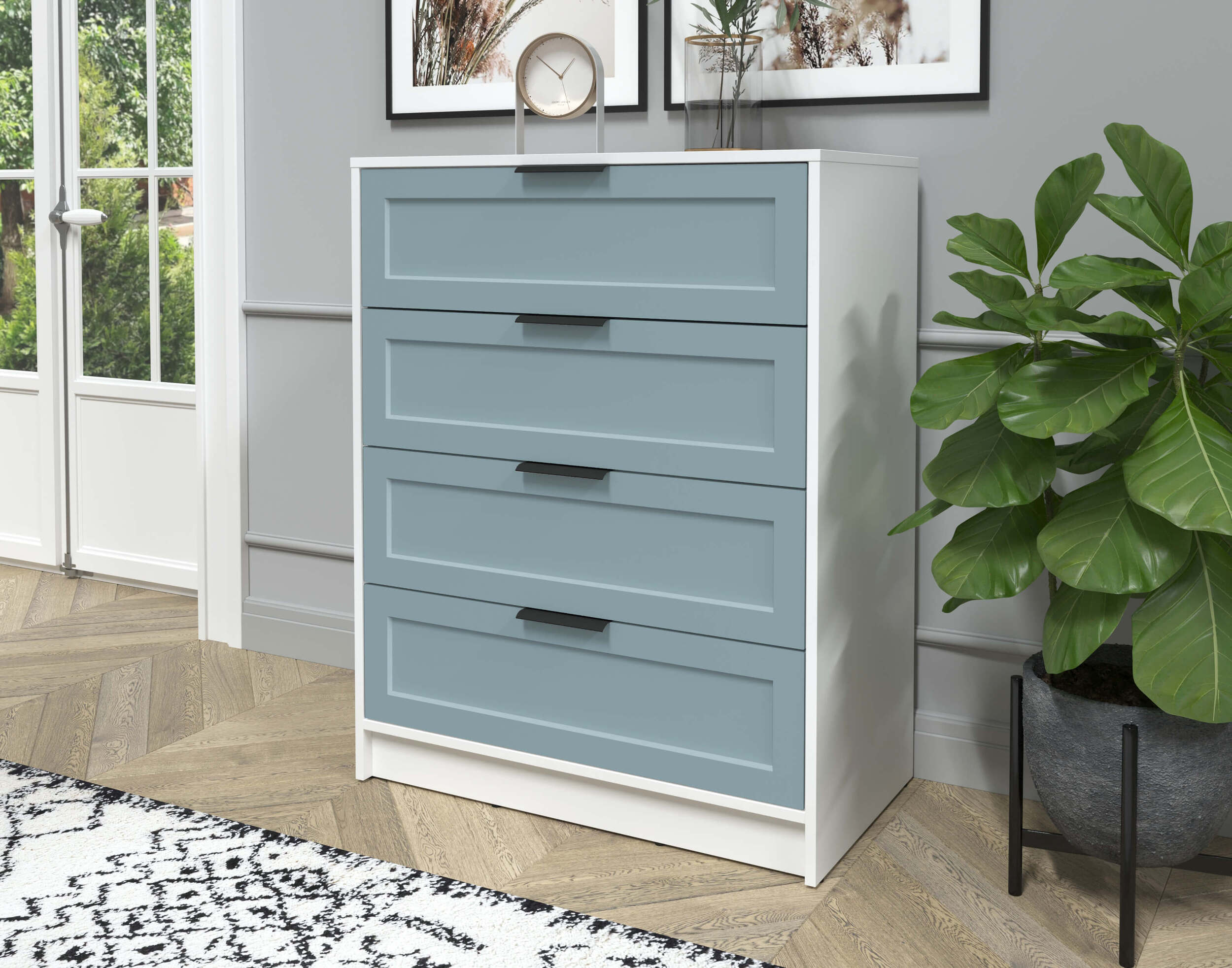 Комод Тренд КТ-К80 белый платинум-океан в интерьере