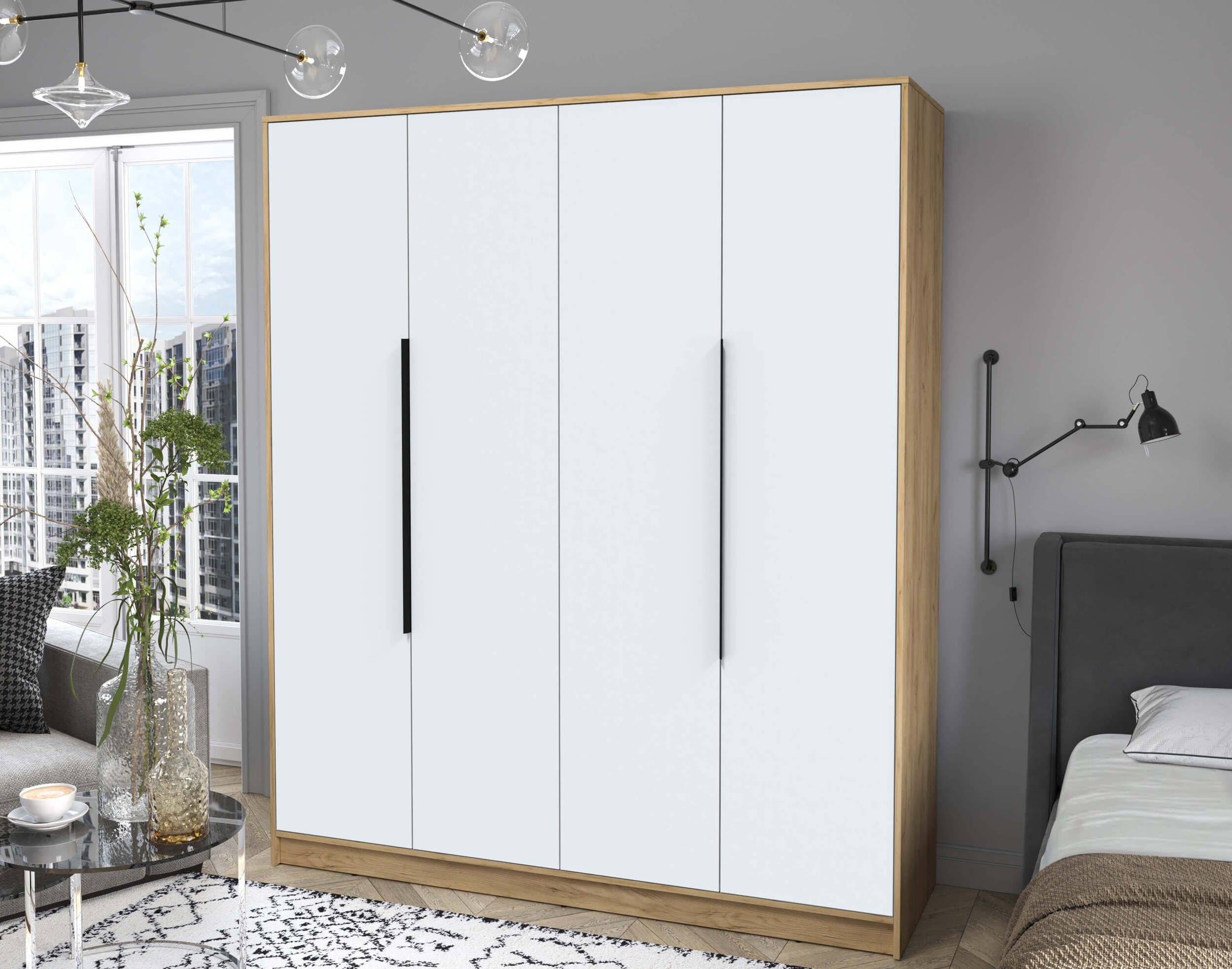 Шкаф четырехстворчатый распашной Концепт КТ-Ш4 дуб золотой-белый