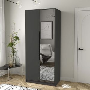 Шкаф двустворчатый распашной Концепт КТ-Ш2 с зеркалом антрацит-антрацит в интерьере