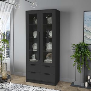 Шкаф двустворчатый распашной Концепт КТ-ШВ2 с витриной антрацит-антрацит