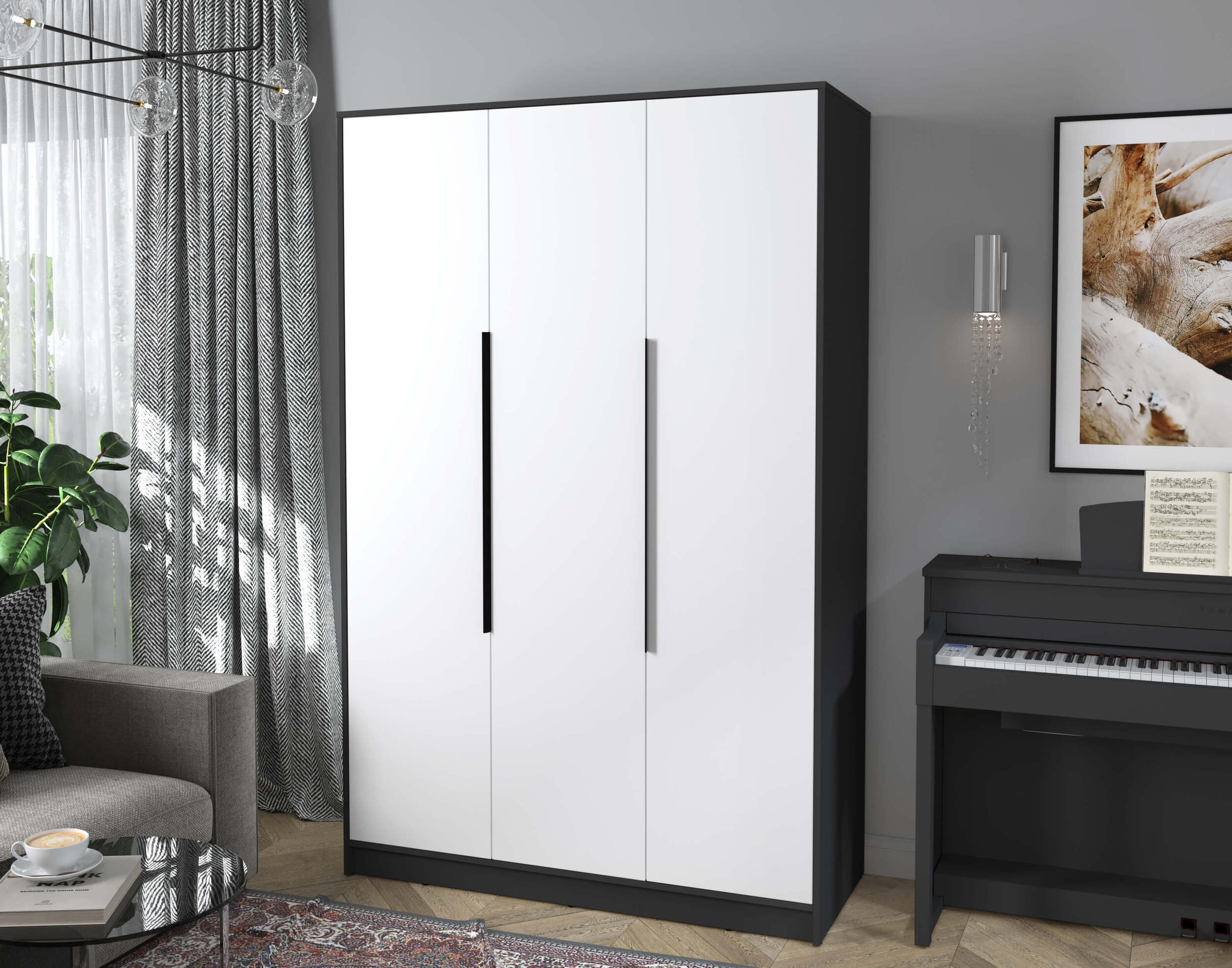 Шкаф трехстворчатый распашной Концепт КТ-Ш3 антрацит-белый в интерьере