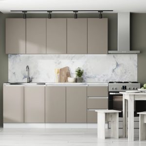 Кухня Мэри МДФ 1,4 метра Веллюто Капучино в интерьере