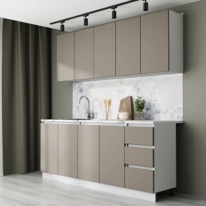 Кухня Мэри МДФ 1,4 метра Веллюто Капучино в интерьере вид сбоку