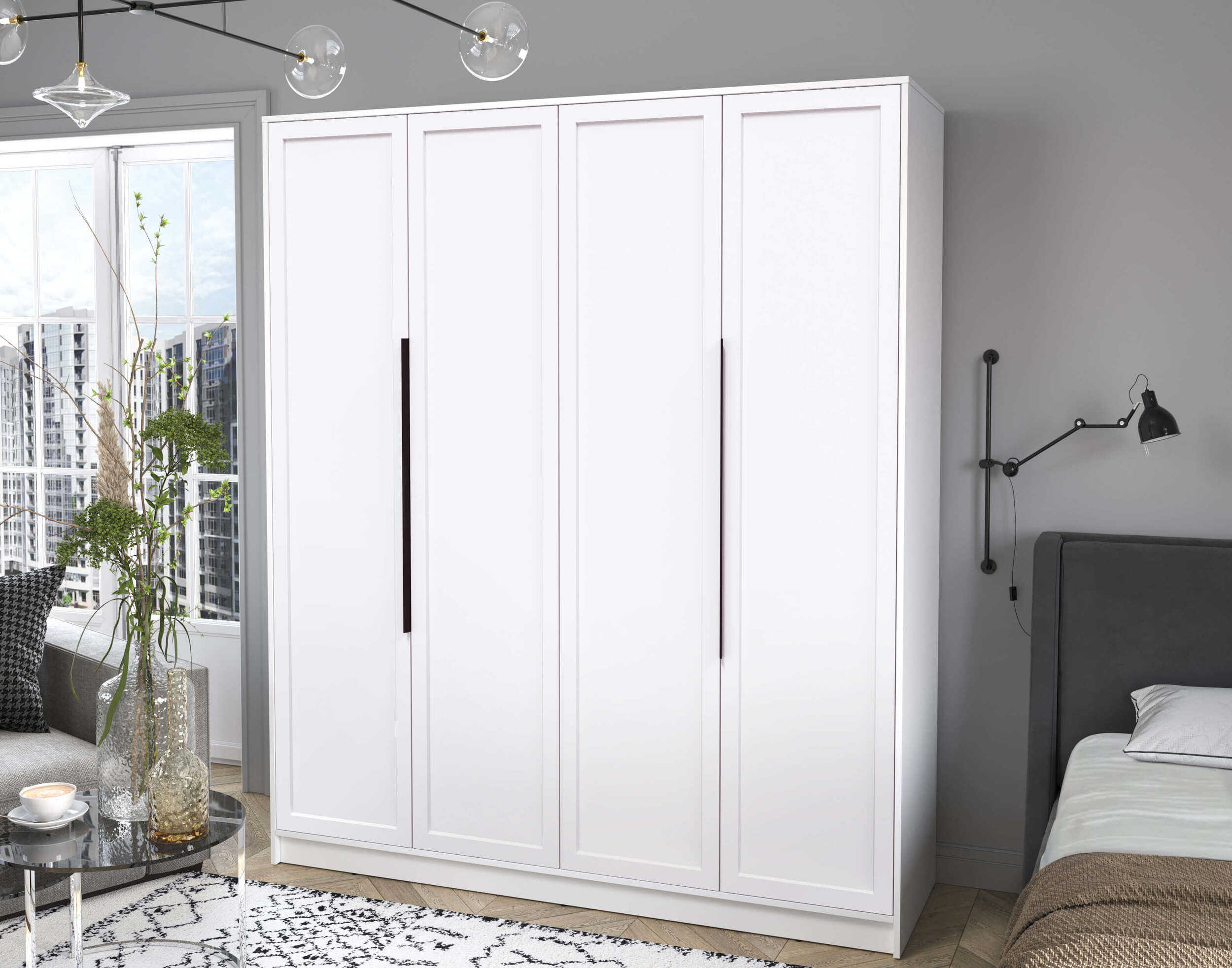 Шкаф четырехстворчатый распашной Концепт КТ-Ш4 Тренд белый платинум-белый