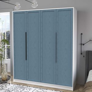 Шкаф четырехстворчатый распашной Концепт КТ-Ш4 Тренд белый платинум-дуб лазурный в интерьере