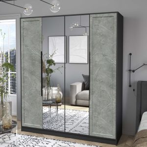 Шкаф четырехстворчатый распашной Концепт КТ-Ш4 Тренд с зеркалом антрацит-керамика в интерьере