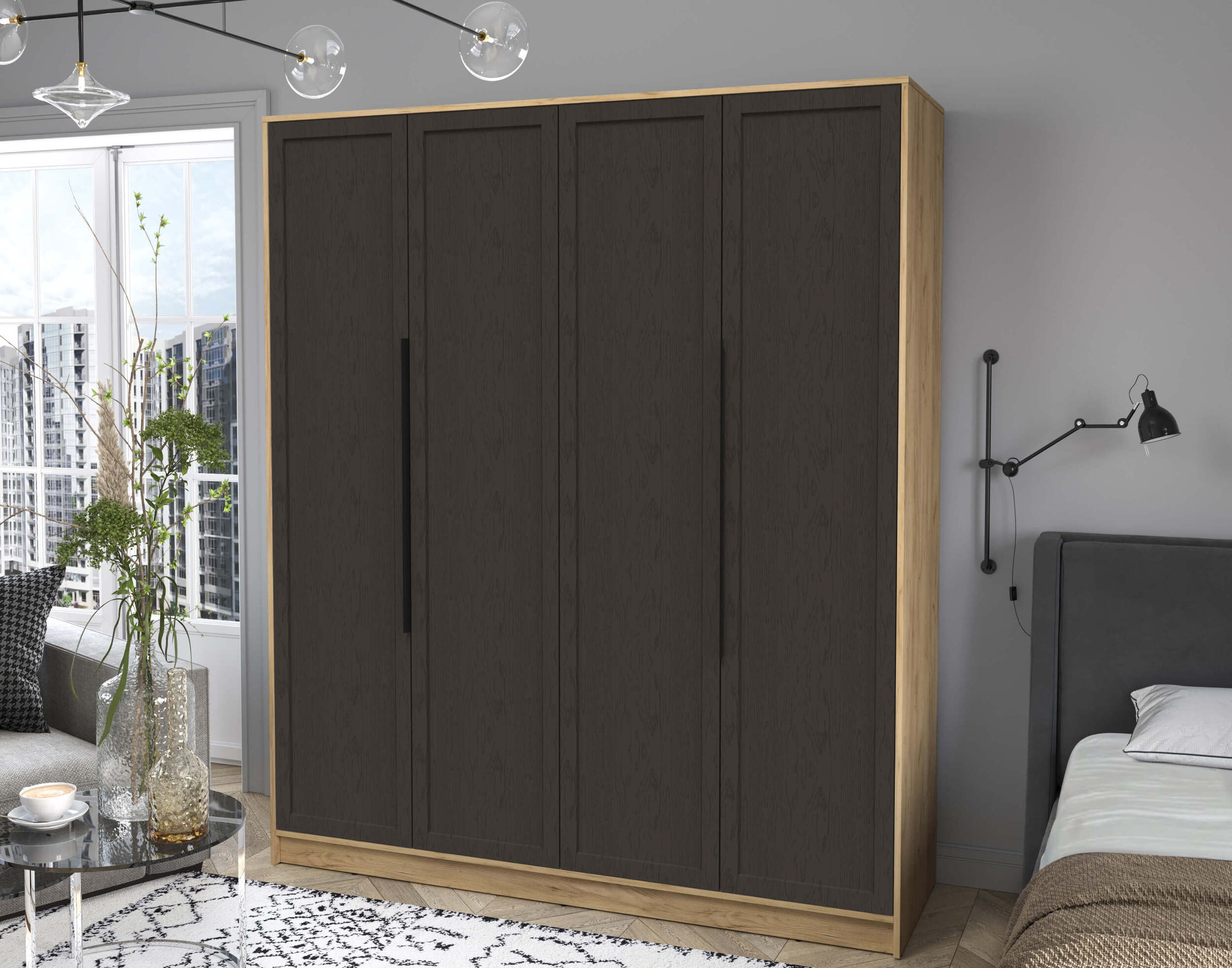 Шкаф четырехстворчатый распашной Тренд Концепт КТ-Ш4 дуб золотой-дуб английский в интерьере