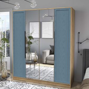 Шкаф четырехстворчатый распашной Тренд Концепт КТ-Ш4 с зеркалом дуб золотой-дуб лазурный в интерьере