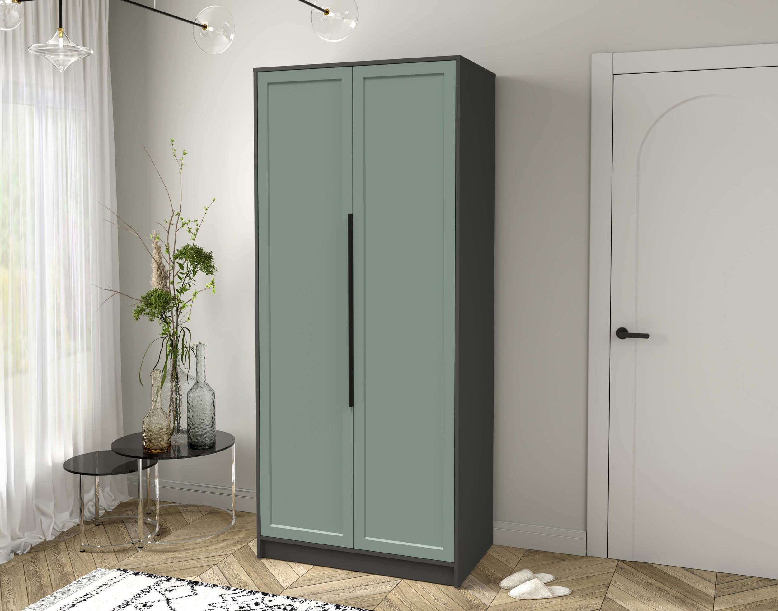 Шкаф двустворчатый распашной Концепт КТ-Ш2 Тренд антрацит-мята в интерьере