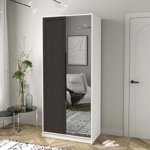 Шкаф двустворчатый распашной Концепт КТ-Ш2 Тренд с зеркалом белый платинум-дуб английский в интерьере