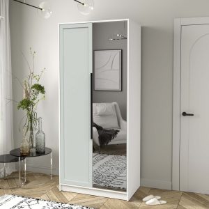 Шкаф двустворчатый распашной Концепт КТ-Ш2 Тренд с зеркалом белый платинум-грэй в интерьере