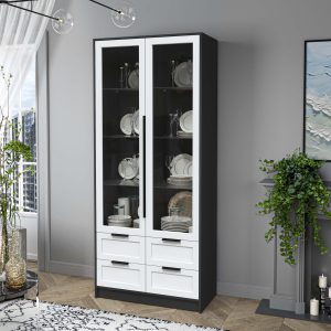 Шкаф двустворчатый распашной Концепт КТ-ШВ2 Тренд с витриной антрацит-белый в интерьере