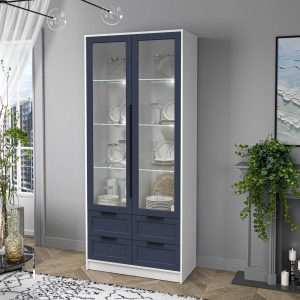 Шкаф двустворчатый распашной Концепт КТ-ШВ2 Тренд с витриной с подсветкой белый-дуб королевский в интерьере