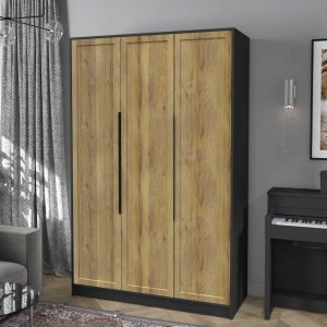 Шкаф трехстворчатый распашной Концепт КТ-Ш3 Тренд антрацит-дуб вотан в интерьере