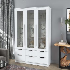 Шкаф трехстворчатый распашной Концепт КТ-ШВ3 с витриной белый-белый в интерьере