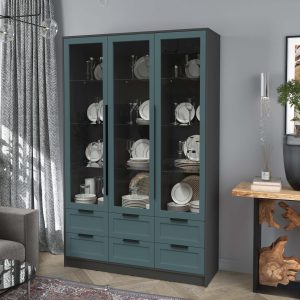 Шкаф трехстворчатый распашной Концепт КТ-ШВ3 Тренд с витриной антрацит-верде в интерьере