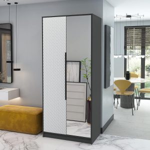 Шкаф двустворчатый распашной Концепт КТ-Ш2 Техно с зеркалом антрацит-грей в интерьере