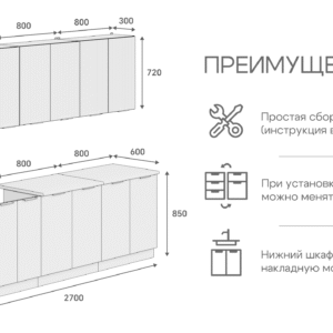 Схема и размеры кухни Корнелия Марика 2,7 метра